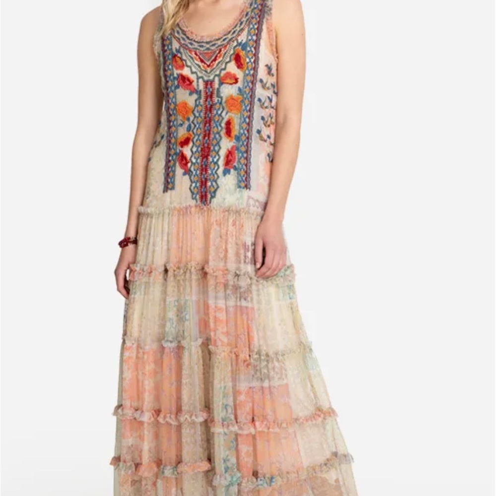 Johnny Was Eniola embroidered mesh dress. Lovely. Size Large.